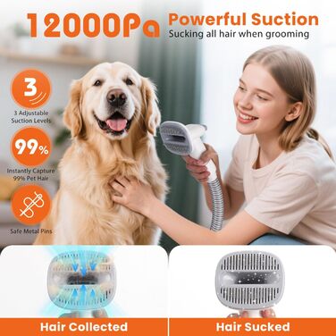 Машинка для стрижки собак Nobleza з пилососом, потужність 12000 Па, видаляє 99.99% шерсті, тиха, для собак та котів, 7 насадок, об'єм контейнера 2.5 л