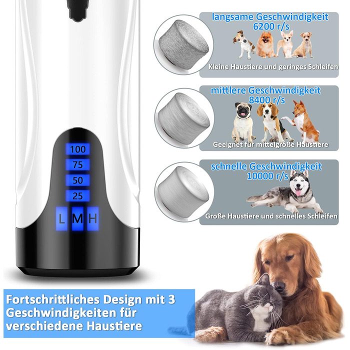 Електричний точило для собачих кігтів YABIFE - тихе точило для собак та котів, 3 швидкості