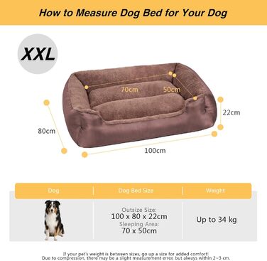 Велике собаче ліжко, ортопедичне XXL, м'яке та комфортне для великих собак, з неслизьким дном (XXL 100x80x22 см, коричневе)