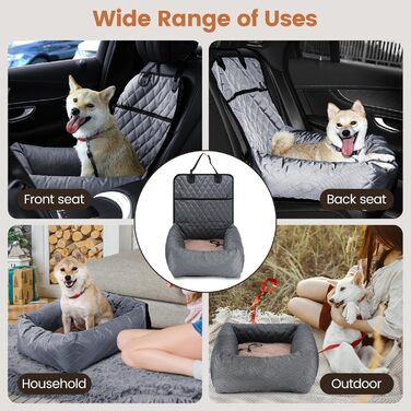Крісло-підвищення для собак у машину 2 в 1 з підстилкою та ременем безпеки (Сірий, M)