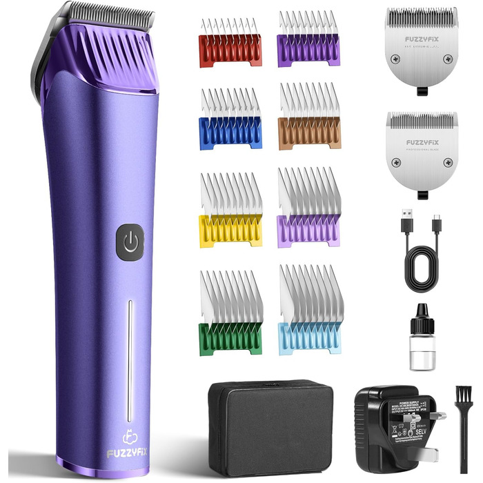 Професійна машинка для стрижки собак FuzzyFix з запасним лезом, 5-в-1, знімає шерсть з собак, котів та коней, лілова
