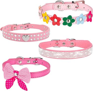 Нашийник для собак та котів Suiecuor, 4 шт., з блискітками, рожевий, S