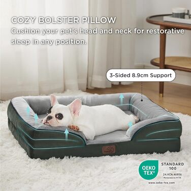 Ортопедичне ліжко для собак BEDSURE - 122x89 см. М'яке ліжко-софа для великих собак з піною у формі яйця, миється, не ковзає, колір: зелений.