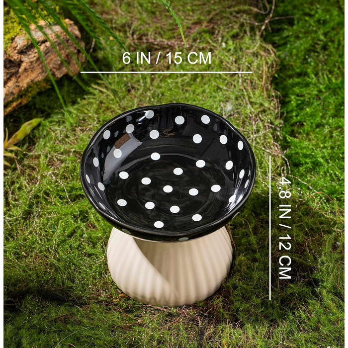 Підвищена годівниця для котів RESVUGA з милим дизайном, безпечна керамічна годівниця для малеких собак, корму та води (Жовтий) (Чорний гриб)