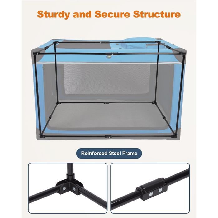 Складаний переносний вольєр для собак Ownpets XXL (122 см), блакитно-чорний, з м'якою підстилкою та міцними сітчастими вікнами