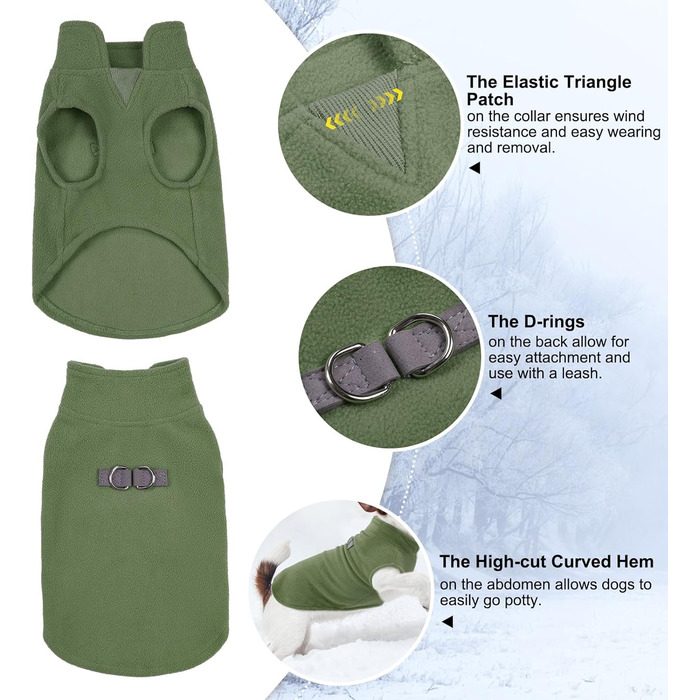 Тепла жилетка для собак BEAUTYZOO з капюшоном та кільцем для повідка – зимова куртка для малих та середніх собак, оливковий, S (обхват грудей: 38.1 см)