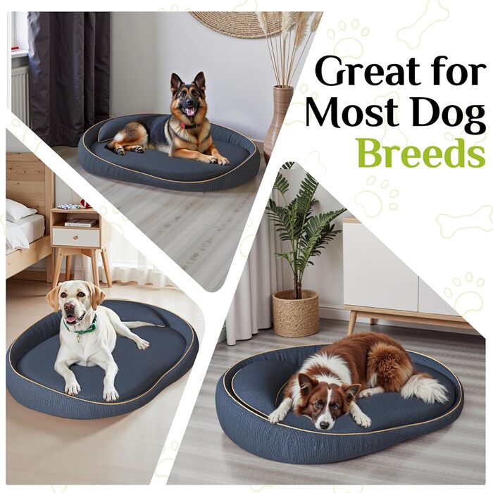 Ортопедичне собаче ліжко XXL з подушкою – комфортне собаче софа з Memory Foam, знімний та пральний чохол – ліжко для великих собак, довговічне та затишне (Blue)