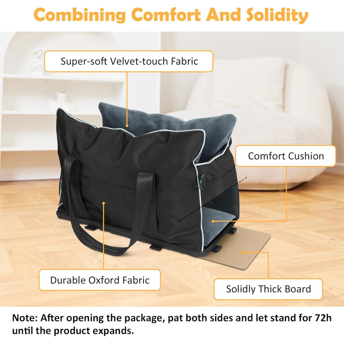 Автокрісло для собак та котів, середньорозмірне, знімний, миючий, з хутром, для цуценят, м'яке та тепле, S (Чорний, Маленький)