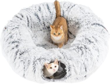 Котячий тунель Avont з подушкою, м'яка кругла багатофункціональна іграшка та лежак для котів, сірий