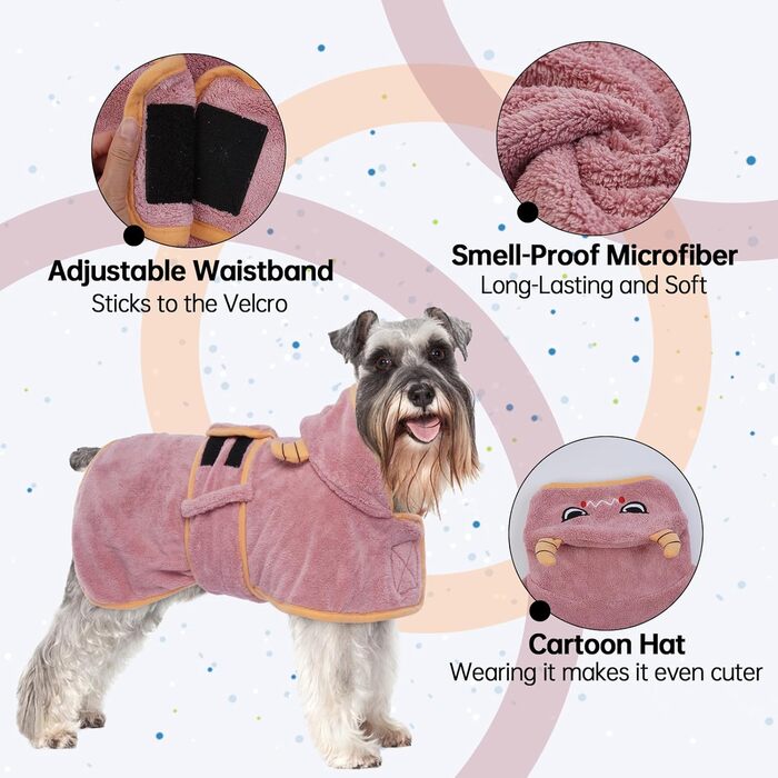 Рушник для собак, сушильний халат для собак, рожевий рушник для великих собак, халат з мікрофібри з капюшоном для регульованого пояса для Golden Retriever, Labrador 2XL XXL Рожевий