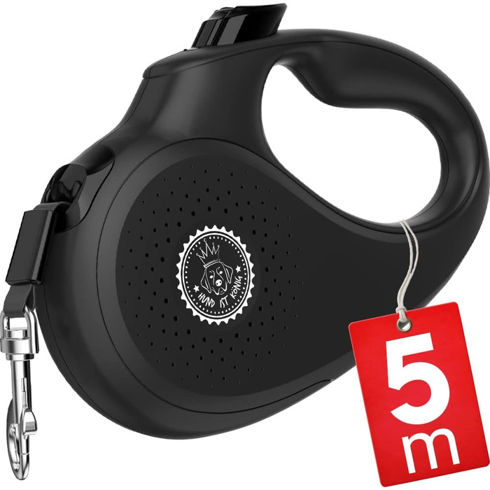 Витяжна поводок для собак HUND IST KÖNIG 8м | Для малих та великих собак до 50кг | Зручний хват, міцний | Чорний