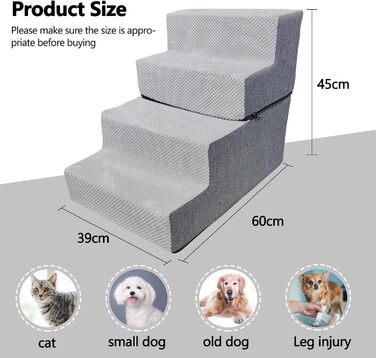 Сходинки для собак та котів Galatée - 4 сходинки, неслизькі, для високих ліжок та диванів, знімний, пральний чохол