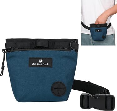 Сумка для ласощів для собак з магнітним закриттям, регульованим поясом, для тренувань, прогулянок на відкритому повітрі (синій, принт з тваринами)