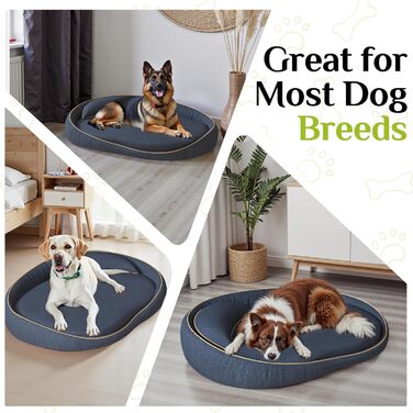 Ортопедичне собаче ліжко XXL з подушкою – комфортне собаче софа з Memory Foam, знімний та пральний чохол – ліжко для великих собак, довговічне та затишне (Blue)