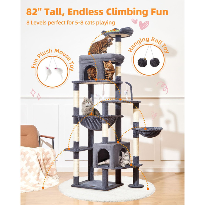 Драбина для котів Taoqimiao MS032G XXL - велика, для дорослих, з металевою гамаком, сірий