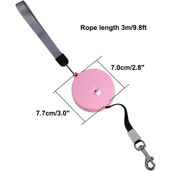 Рулетка для собак MiOYOOW, 3м автоматична поводок для маленьких собак та котів, з відбиваючим тросом, білий (рожевий)
