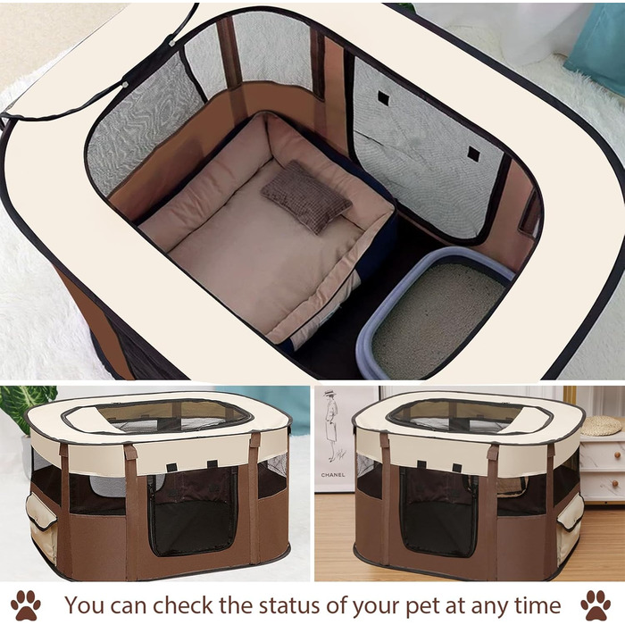 Складана огорожа для собак, вольєр для цуценят, переносний вольєр для тварин, вольєр для цуценят для дому, складаний вольєр для кошенят, собак, кроликів, L (Сірий) (Коричневий, 110 * 85 * 58 см)