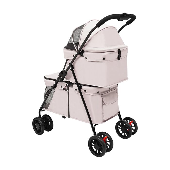 Двоповерховий візок для собак, складаний візок для котів з ременями безпеки, гальмами, вантажопідйомність до 15 кг на кожному поверсі, для собак та котів середніх та малих порід, сірий