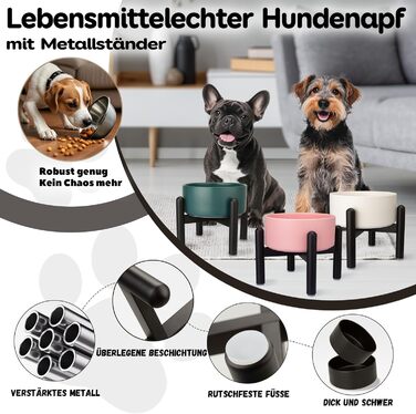 Підвищена годівниця для собак, керамічна миска для корму з нержавіючою підставкою - для маленьких та середніх собак, діаметр 15,5 см, об'єм 850 мл, білий колір