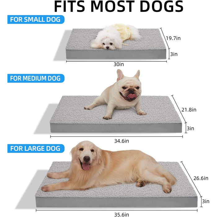 Ортопедичне ліжко для собак ABE, великі та середні породи, знімний чохол, 76x66x8 см