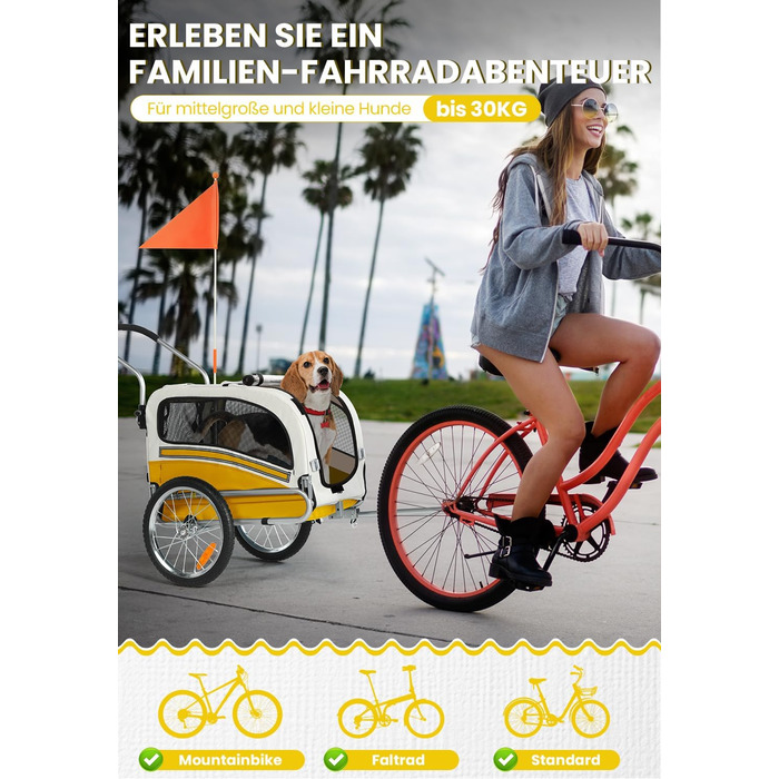 Причіп для собак SEPNINE® 2-в-1 для велосипеда та джоггінгу, до 30 кг (жовтий)