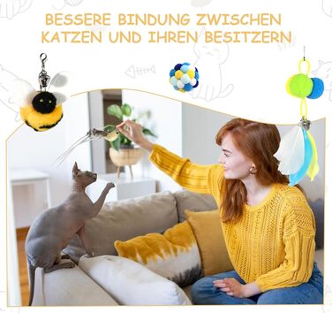 Інтерактивна іграшка для котів Hengsong: 2 шт. з дзвоном, пір'ям, м'ячиком. Розвиваюча іграшка для котів, кольорова, сучасна