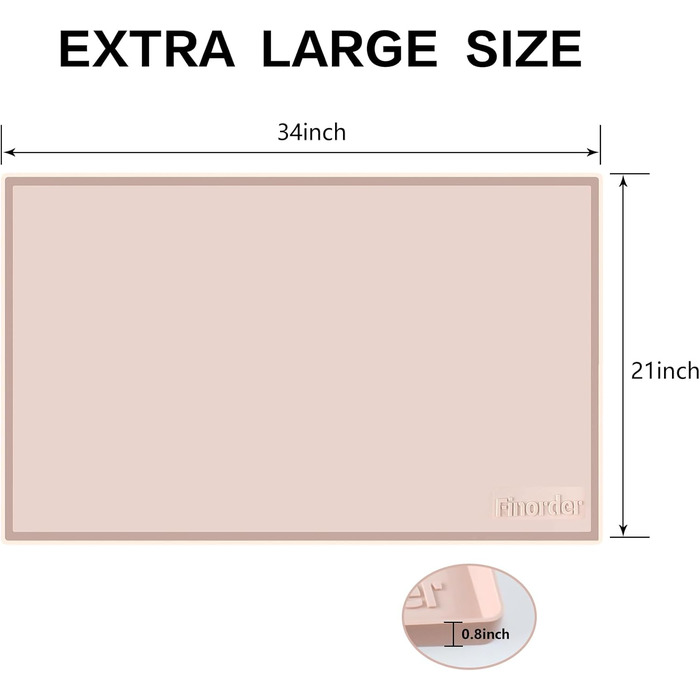 Силіконовий килимок для годівлі та води для тварин Finorder 86,4 x 53,3 см, з піднятими краями та антиковзаючою поверхнею, водонепроникний, придатний для миття в посудомийній машині (Бежевий)