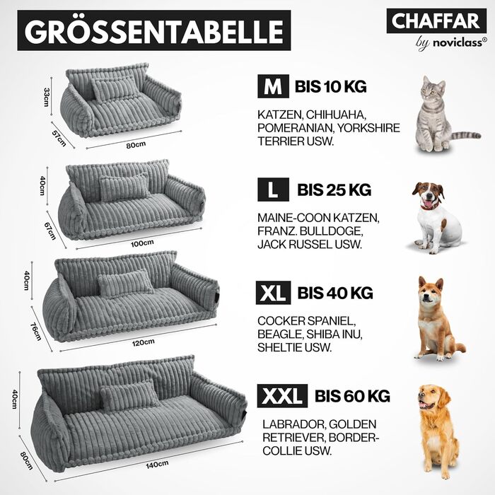 Софа для домашніх тварин Chaffar: ліжко для собак та котів з ортопедичним матрацом, сучасний стиль, матеріал - Cord, розмір XL (120 см)