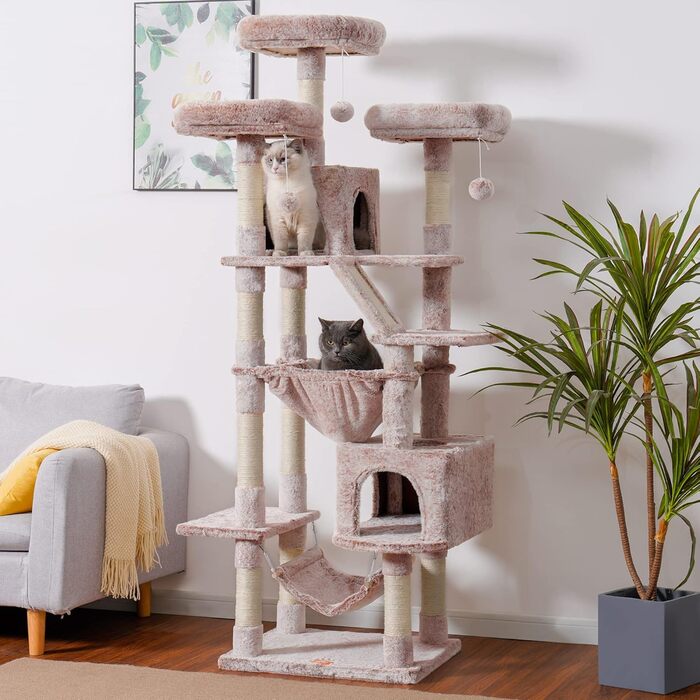 Heybly Muchroom HCT030MU великий котячий комплекс 185,4 см XXL для домашніх котів, меблі для великих котів з м'якою плюшевою перекладиною, зручним кошиком і стовпчиками для дряпання