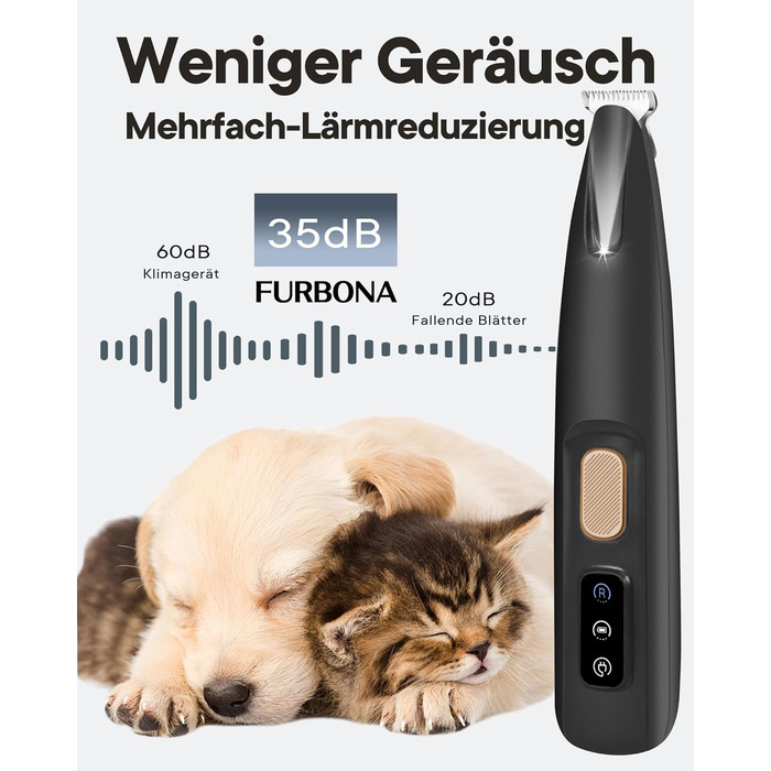 Триммер для собак та котів Pfotentrimmer з LED-підсвічуванням, 18 мм, тихий (35 дБ), водонепроникний, акумуляторний, для догляду за лапами, вухами, обличчям та хвостом (чорний)