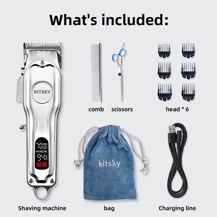 Професійний набір для грумінгу собак: тример для шерсті з акумулятором 2000mAh, 6500rpm, тиха робота, чорний колір