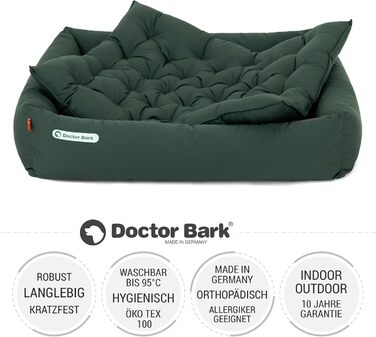 Ортопедичне ліжко для собак Doctor Bark - велике (XL, 100x90 см, зелене) з м'якою підстилкою, миється до 95°C, гігієнічне