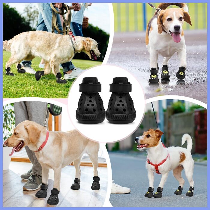 Чоботи для собак Eyein: захист лап влітку, дихаючі, антиковзкі, з регульованими світловідбиваючими смугами, для маленьких, середніх та великих собак, легко одягаються та знімаються (Чорний, Розмір 6), ширина 5.5 см