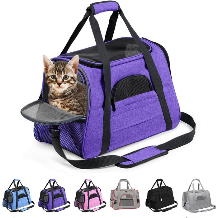 Транспортна переноска для собак та котів, складана, з м'якою підстилкою (фіолетова)