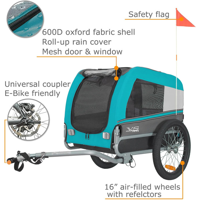 Фаркоп для собак Tiggo VS Pets M – велосипедний причіп для собак, блакитний