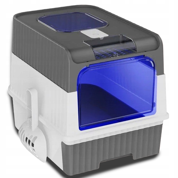 Закритий лоток для котів Globani, сірий, з підсвіткою та висувною шухлядою, 39x35x37 см