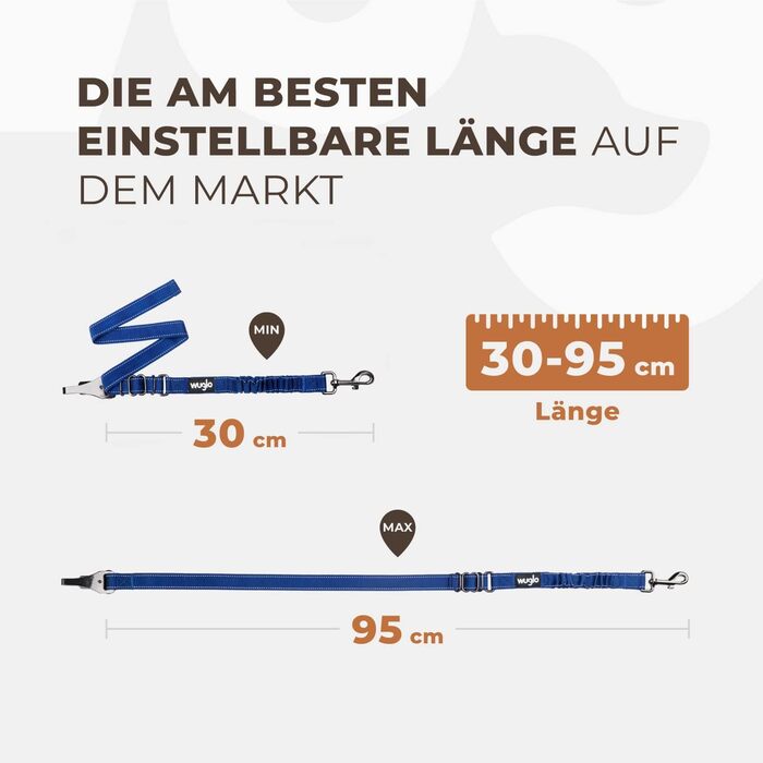 Автогурт для собак Wuglo 30-95см: безпечний пасок для собак у автомобілі, універсальний, темно-синій