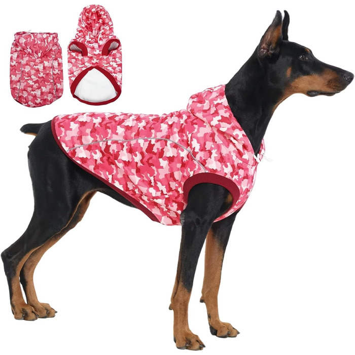 Теплий зимовий пуловер для собак IECOii з отвором для повідка та світловідбиваючими смугами, худі для собак, одяг для собак (M-4XL, Рожевий)