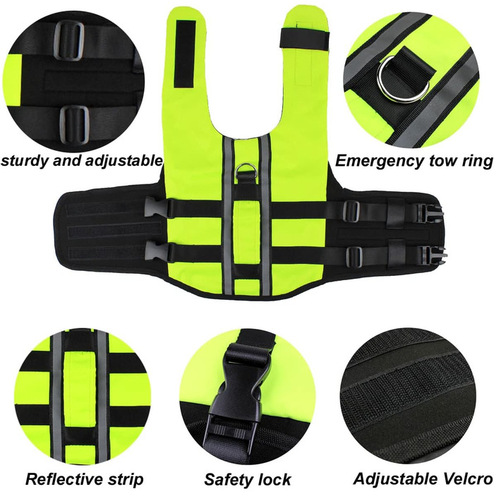 Жилет для плавання собак, жилет для собак, надувний жилет для собак з ручкою та світловідбиваючими смугами (S, зелений)