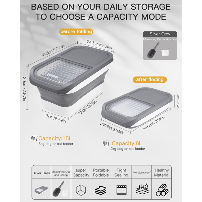 Контейнер для корму для собак Zawaer, 5 кг, з кришкою та ложкою для годування