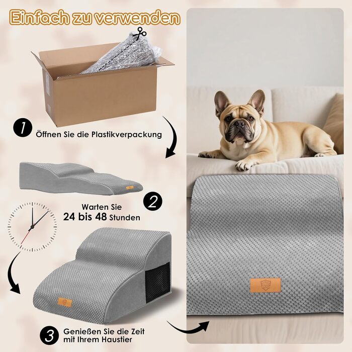 Сходинка для собак маленьких порід, водовідштовхувальна, 3 сходинки, з високощільнісного губки, знімна, для софи та ліжка, сіра