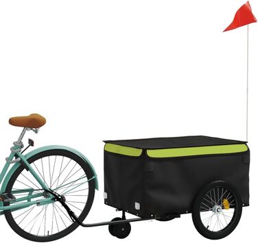 Причіп для собак, вантажний причіп для тварин, велосипедний причіп чорного та зеленого кольору (30 кг, залізо). Для покупок, відпочинку, велопоїздок. Швидка установка.