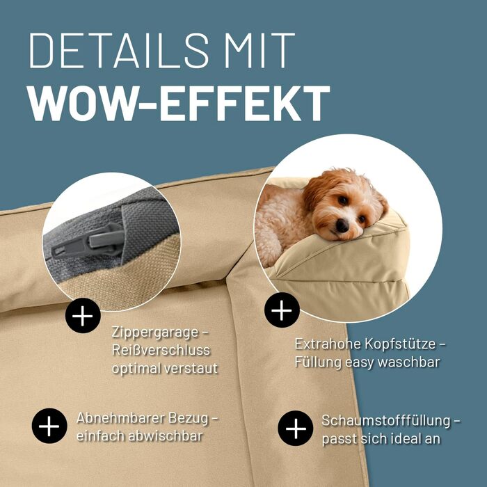 Ортопедичне собаче ліжко Lumaland Outdoor & Indoor | Зручне собаче ліжко-софа 70x60 см - ідеально для маленьких собак | Нековзне дно | Зручна, водонепроникна підстилка для собак Beige S - для дому та вулиці - 70x60 см