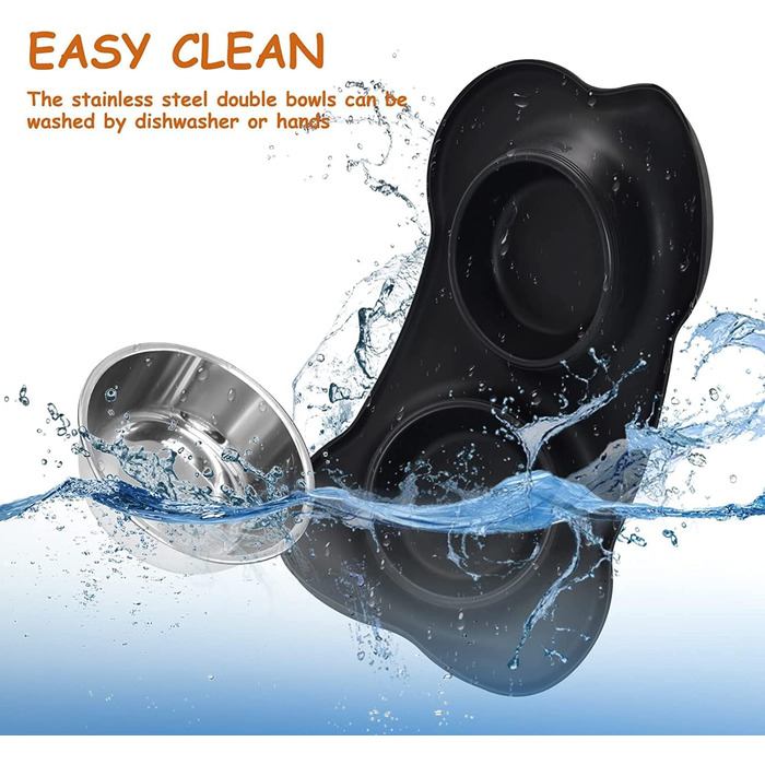 Набори мисок для собак та котів з нержавіючої сталі з силіконовим килимком, чорного кольору