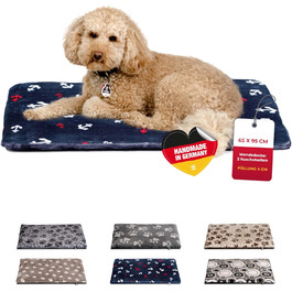 Лежак для собак HS-Hundebett® середній 65x95 см, двосторонній, м'який, 3 см наповнювач, для дивану, авто і переноски, анкер синій, вироблено в Німеччині