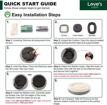 Кругле ліжко для котів та собак Love's Cabin, 58.4 см, сіре, з водонепроникним та антиковзким дном, зручне та миється