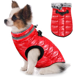 Водонепроникний собачий плащ з шлейкою, флісова комір-стійка, тепла зимова куртка для собак з подвійним блискавкою, куртка для собак з відбиваючими елементами, червоний, розмір S