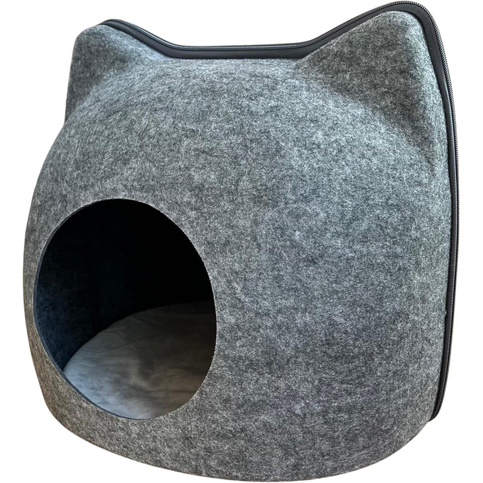 Кігтеточка-будиночок для котів з фетру - ліжко, лежанка, будиночок для кота з подушкою (темно-сірий, великий)