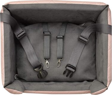 Автокрісло для собак, котів та інших тварин | М'яке автоліжко на заднє сидіння | З штучної шкіри, колір металевий рожевий, розмір M (47x40 см)