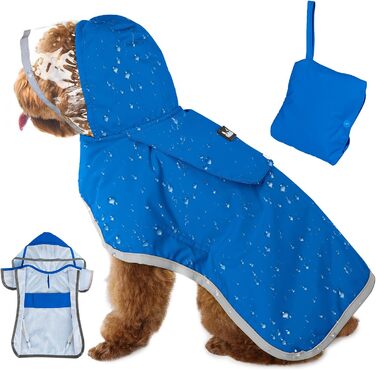 Водонепроникний дощовик для собак Eyein з капюшоном, м'яким підкладкою та світловідбиваючими смугами, для маленьких собак, блакитний (S)